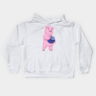 Pig at Bowling with Bowling ball Kids Hoodie